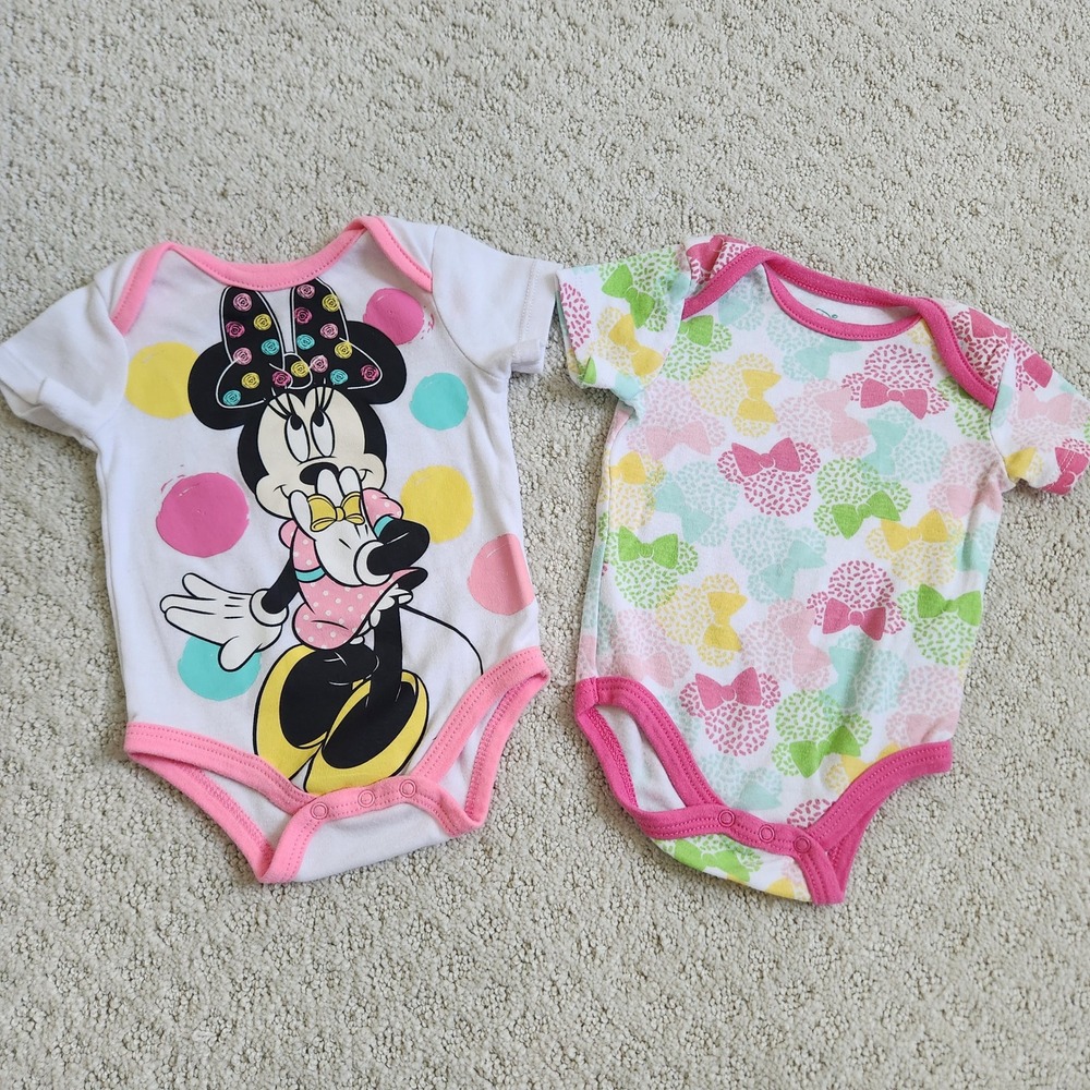 Disney Baby Minnie Mouse Bodysuits 2 Pack‎ White Pink size 3-6 Months